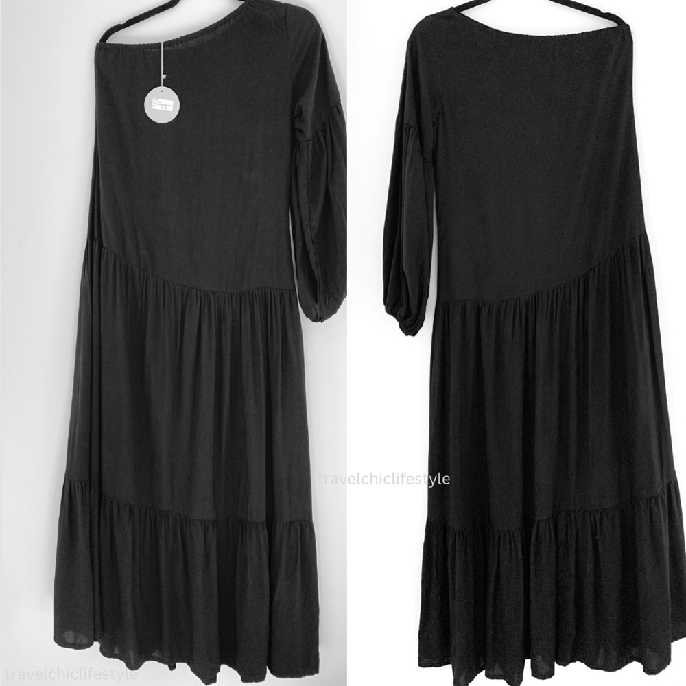 Skemo One Shoulder Maxi Tiered Gothic Black Fairy Grunge Dress Womens size Small